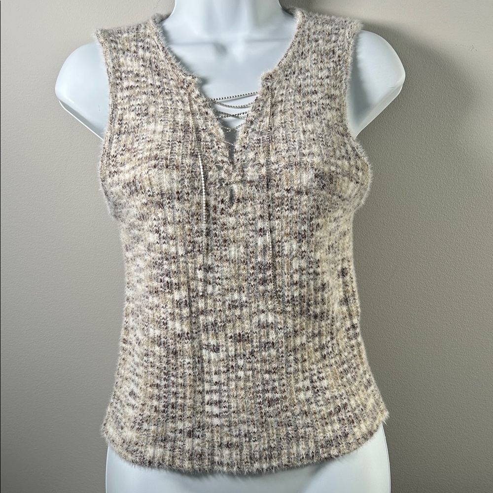 Cozy Cream Knit Lace-Up Sleeveless Top